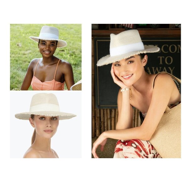 💕ERIC JAVITS💕 Fringe PInch Packable Fedora Squishee Straw Hat ~ Flax Mix NWT - Picture 1 of 16